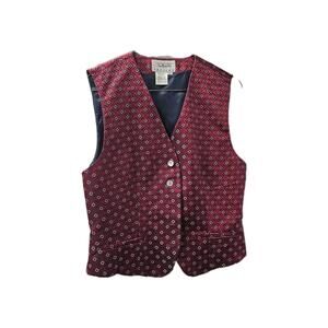 Talbots Petites Patterned Vest 2 Button Burgandy Geometric ined Womens 4 VTG